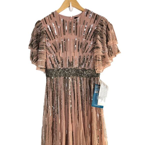 Mac Duggal Dress Sequin Embellished Flutter Sleeve Evening Vintage Rose NWT 4 - Picture 6 of 11